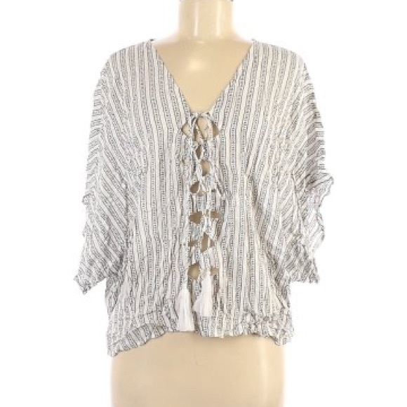 INDAH Venus Lace Up Crop Top White Nobel Stripe - Picture 5 of 6